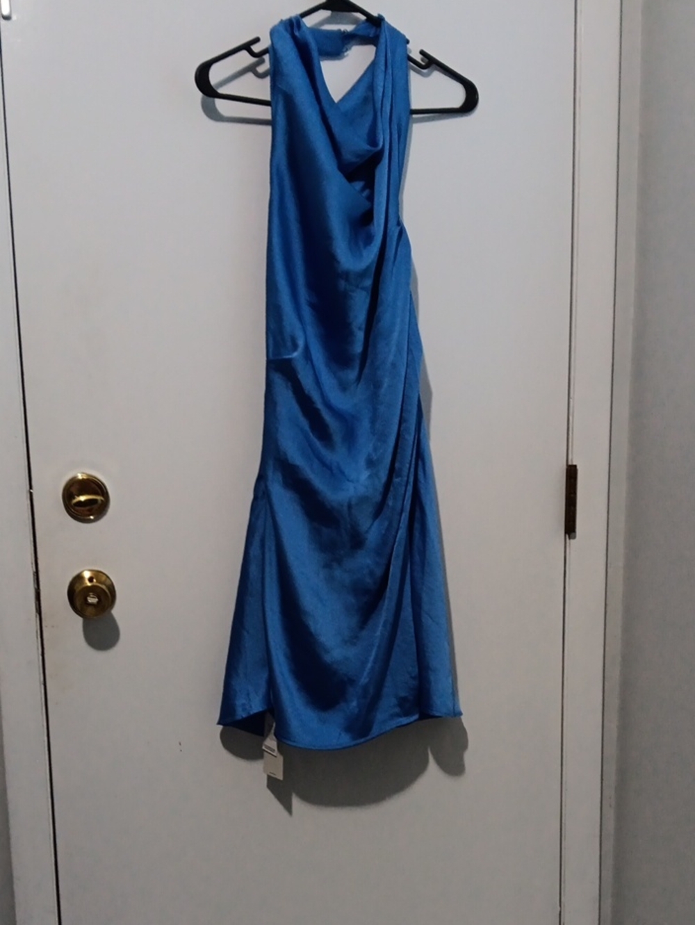 Abercrombie & Fitch Satin Cowl-Neck Midi Dress in Blue